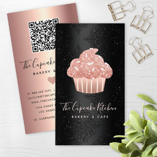 Carte De Visite Code QR Cupcake Pailleté Or Rose Boulangerie sur F