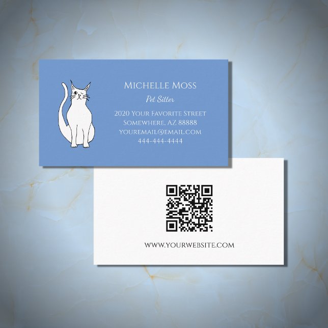Carte De Visite Code QR Cute chat animal de compagnie bleu (Créateur téléchargé)