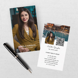 Carte De Visite Code QR d'agent immobilier de collage photo modern