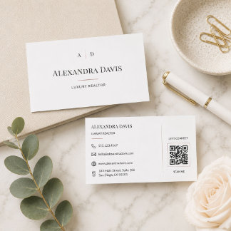 Carte De Visite Code QR d'agent immobilier de luxe minimal