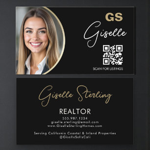 Carte De Visite Code QR d'agent immobilier de luxe Noir Or Photo