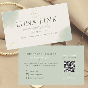 Carte De Visite Code QR d'artiste bijoux permanents Modern Sage
