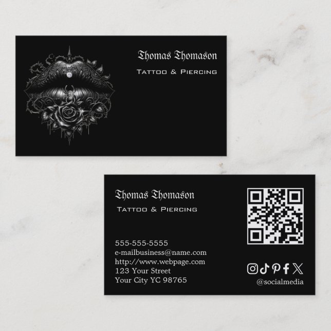 Carte De Visite Code QR d'artiste de tatouage  (Devant / Derrière)
