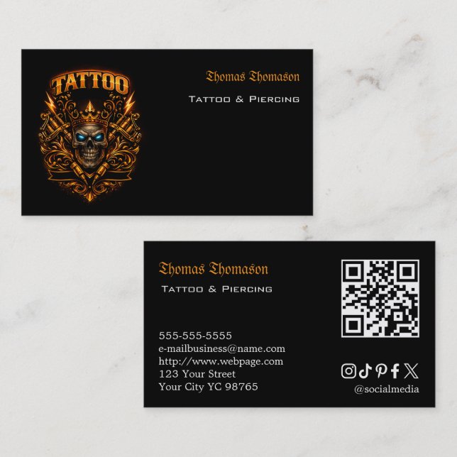 Carte De Visite Code QR d'artiste de tatouage  (Devant / Derrière)