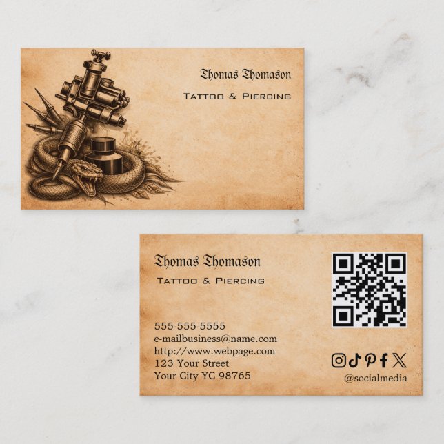 Carte De Visite Code QR d'artiste de tatouage  (Devant / Derrière)