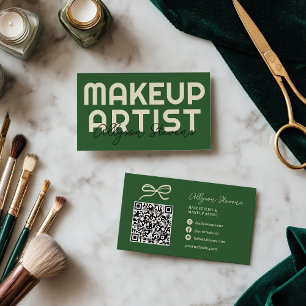 Carte De Visite Code QR d'artiste en maquillage rétro gras vert