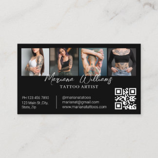 Carte De Visite Code QR d'Artiste Tatoueur Branché 4 Photos Collag