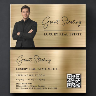 Carte De Visite Code QR de biens immobiliers métallisé or Photo