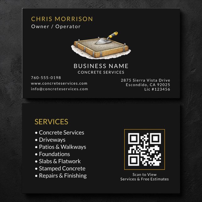 Carte De Visite Code QR de Black Concrete Services (Créateur téléchargé)