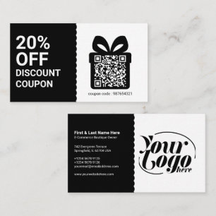 Carte De Visite Code QR de bon de réduction Marketing noir