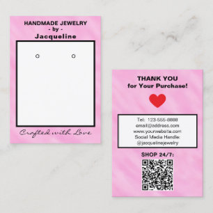 Carte De Visite Code QR de Boucles d'Oreilles Aquarelle Rose Blanc