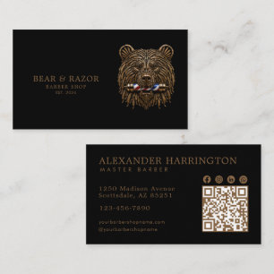 Carte De Visite Code QR de Bronze Bear du Salon de Coiffure Profes