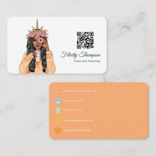 Carte De Visite Code QR de catering alimentaire Dame Licorne Donut