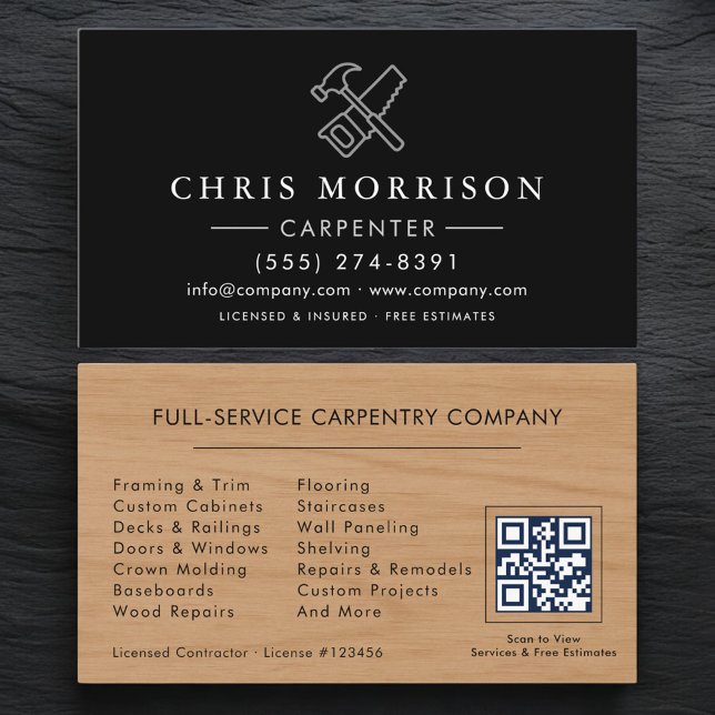 Carte De Visite Code QR de charpentier menuisier (Créateur téléchargé)