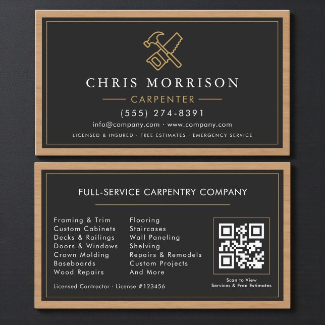 Carte De Visite Code QR de charpentier moderne (Créateur téléchargé)