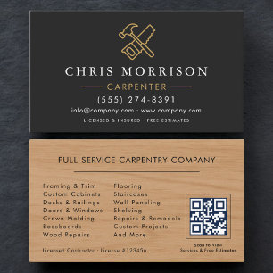 Carte De Visite Code QR de Charpentier Professionnel