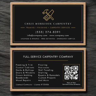 Carte De Visite Code QR de charpentier Services de menuiserie