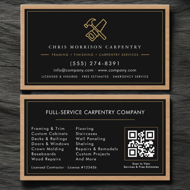 Carte De Visite Code QR de charpentier Services de menuiserie  (Créateur téléchargé)