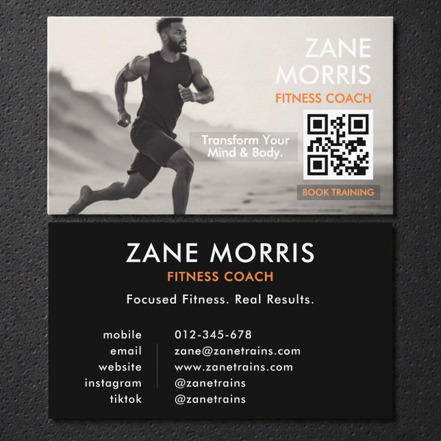 Carte De Visite Code QR de coach de fitness (Créateur téléchargé)