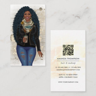 Carte De Visite Code QR de coiffeur afro-américain