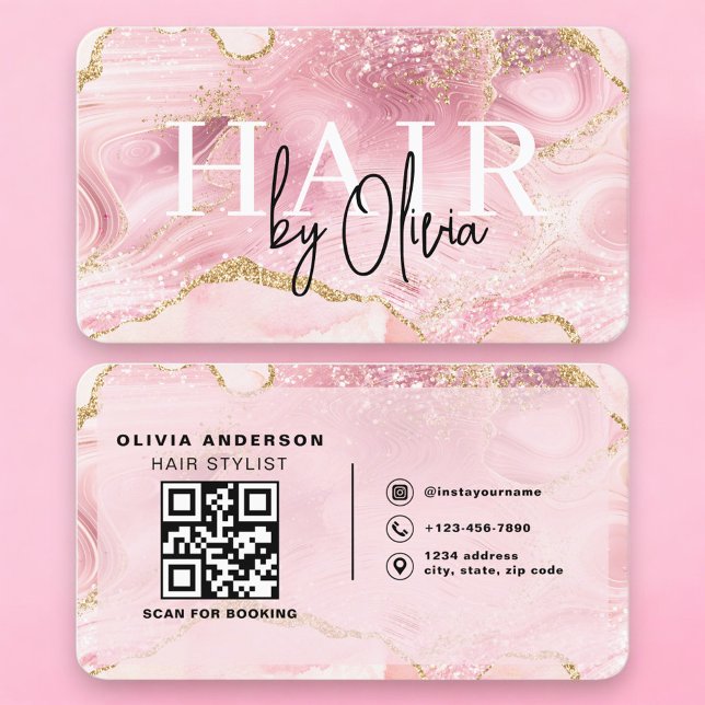 Carte De Visite Code QR de coiffeur Agate Moderne (Créateur téléchargé)