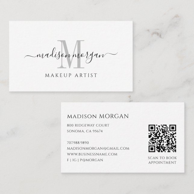 Carte De Visite Code QR de coiffeur moderne simple (Devant / Derrière)