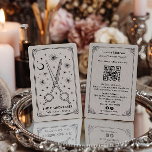 Carte De Visite Code QR de coiffeur Tarot Céleste Rétro Vintage