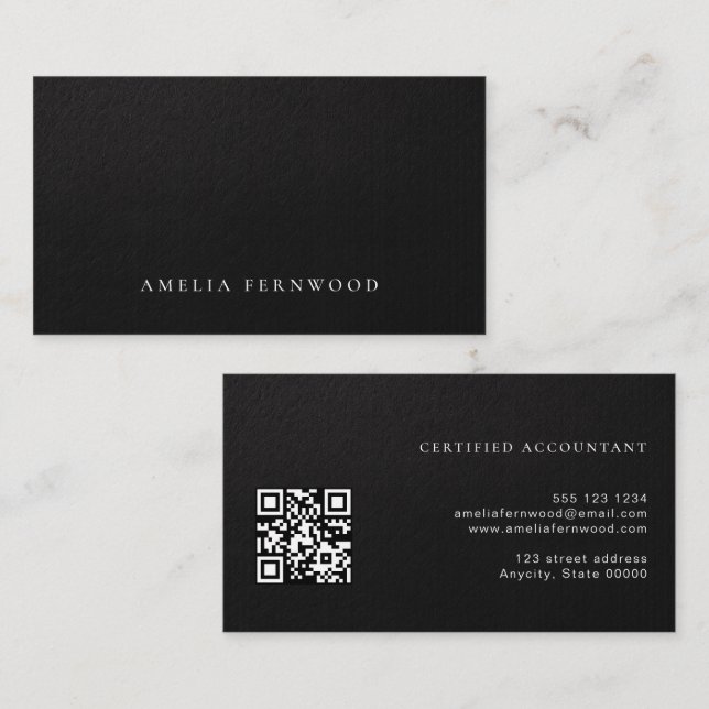 Carte De Visite Code QR de comptable certifié en cuir faux luxe (Devant / Derrière)