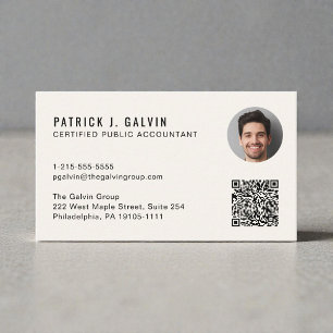 Carte De Visite Code QR de comptable CPA Photo Crème