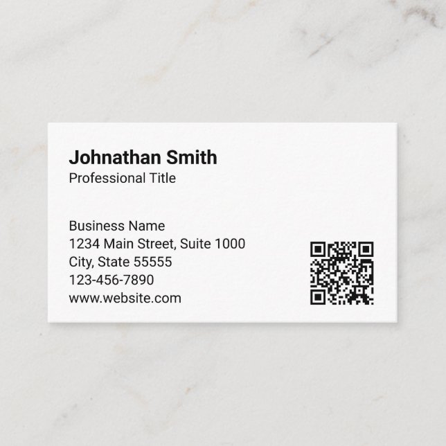 Carte De Visite Code QR de conception générique blanc simple d'ent (Devant)