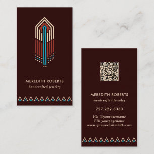Carte De Visite Code QR de conception tribale turquoise en terre c