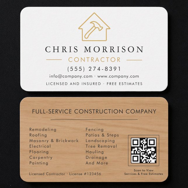 Carte De Visite Code QR de constructeur en or blanc professionnel (Créateur téléchargé)