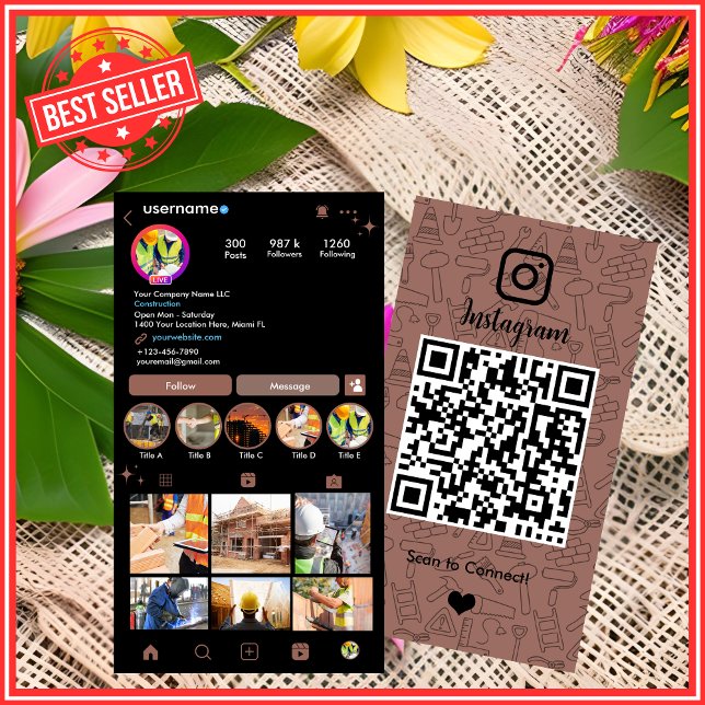 Carte De Visite Code QR de constructeur professionnel de bâtiment  (Créateur téléchargé)