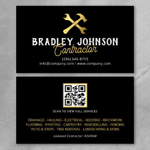 Carte De Visite Code QR de construction Black Gold