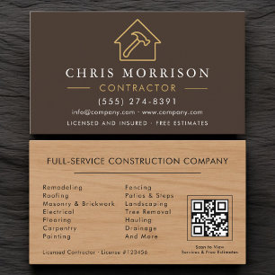 Carte De Visite Code QR de construction de bâtiment en veinure de