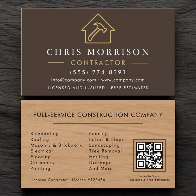 Carte De Visite Code QR de construction de bâtiment en veinure de  (Créateur téléchargé)