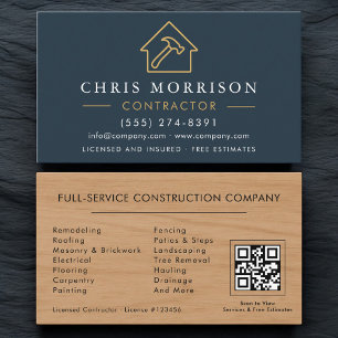 Carte De Visite Code QR de construction de bâtiment Grain de bois 