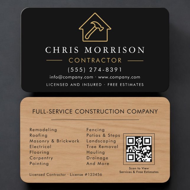 Carte De Visite Code QR de construction de bâtiments en bois (Créateur téléchargé)