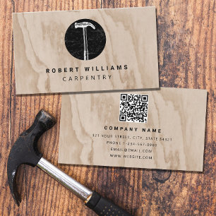 Carte De Visite Code QR de construction de charpentier en bois mar