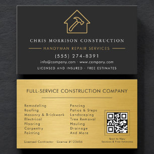 Carte De Visite Code QR de construction de l'homme à tout faire en