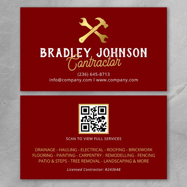 Carte De Visite Code QR de construction Red Gold Building (Créateur téléchargé)