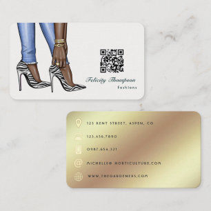 Carte De Visite Code QR de créateur de mode Glam Chic Gold Busines