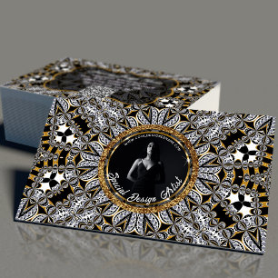 Carte De Visite Code QR de design géométrique gothique en or noir 