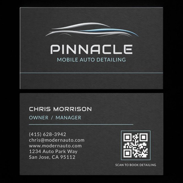 Carte De Visite Code QR de detailing automobile mobile professionn (Créateur téléchargé)