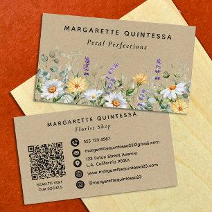 Carte De Visite Code QR de fleuriste à fleurs sauvages aquarelle K