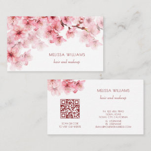 Carte De Visite Code QR de fleurs de cerisier à l'aquarelle