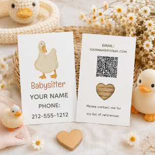 Carte De Visite Code QR de la babysitter Canard Blanc Mignon Cœur