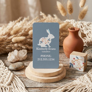 Carte De Visite Code QR de la babysitter SCANDI Lapin Floral Navy 