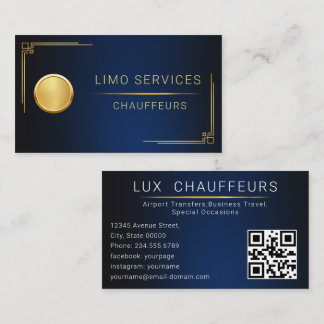 Carte De Visite Code QR de la bordure royale or Chauffeur Moderne