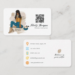 Carte De Visite Code QR de la fille selfie à la mode